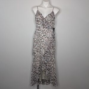 NWT Express white blue grey v neck spaghetti strap ruffle summer sun dress S